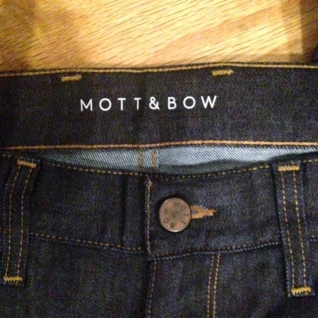 No wild stitching or branding from Mott and Bow -- just a clean logo across the interior back waistband.